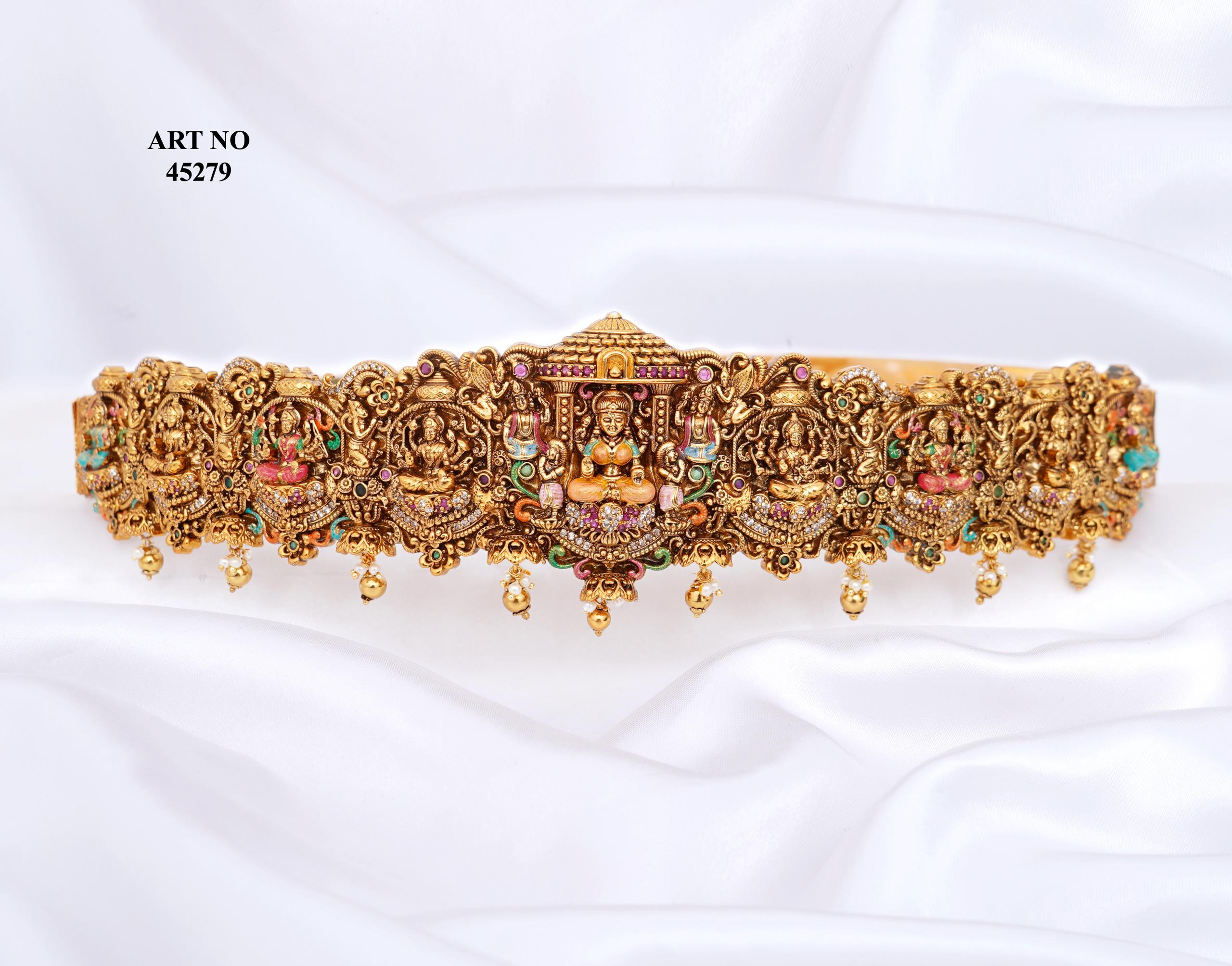 Exquisite Nakshi Work Goddess Lakshmi Antique Gold Hipbelt