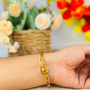 Antique Gold-Plated Lakshmi Temple Bracelet with White Stone Detailing